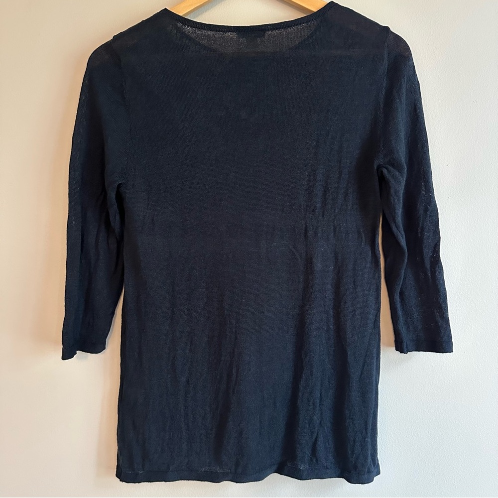 J. Jill Floral Embroidered Top Women’s Small Navy | 3/4 Sleeve Boho Lace Detail - Picture 12 of 14